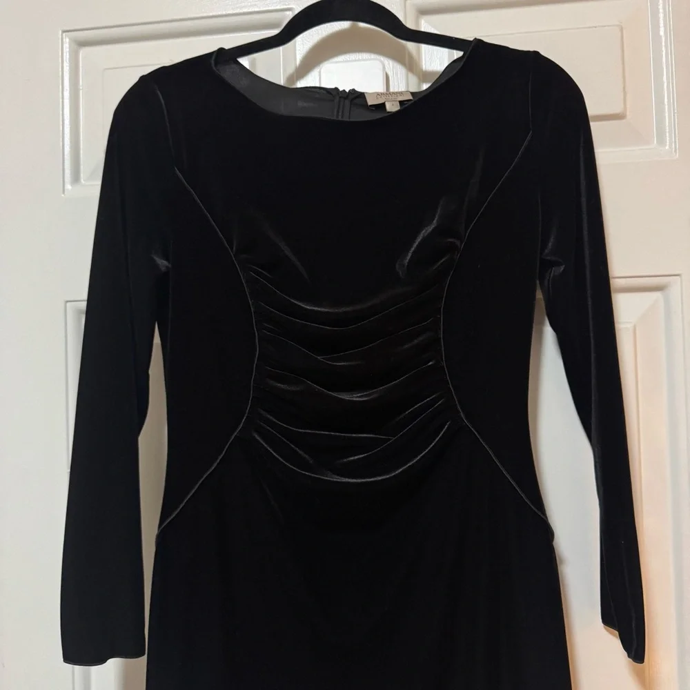 Armani Collezioni Velvet Black Ruched Front Dress Size 6